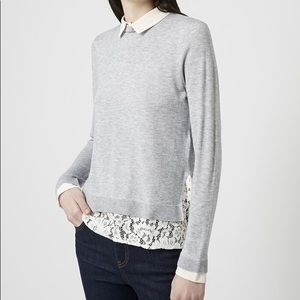 Topshop Grey and Lace Collared Sweater